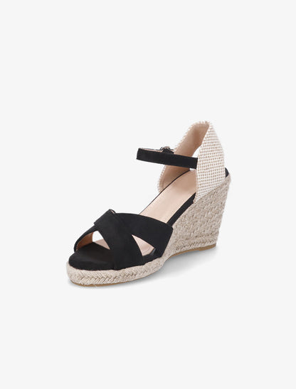 Sandales compensées style espadrille - Noir - 3