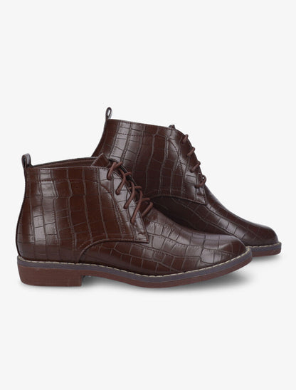 Derbies montantes vernies effet croco - Marron - 4