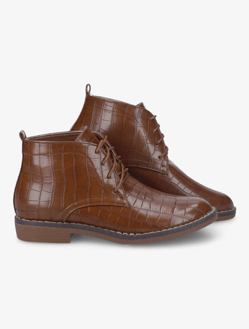Derbies montantes vernies effet croco - Camel - 4
