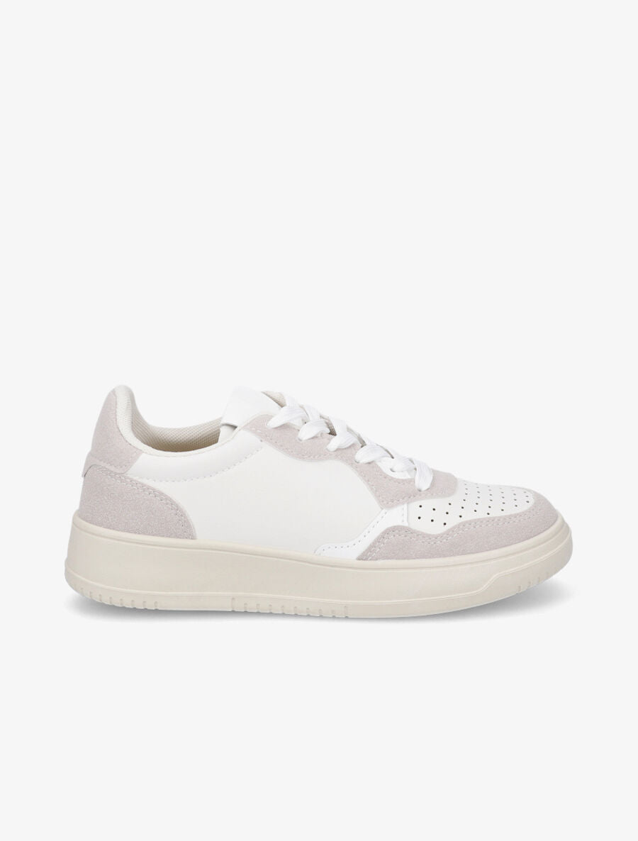 Sneakers bi-matière à bouts rond perforés - Gris - 1