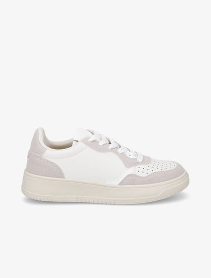 Sneakers bi-matière à bouts rond perforés - Gris - 1