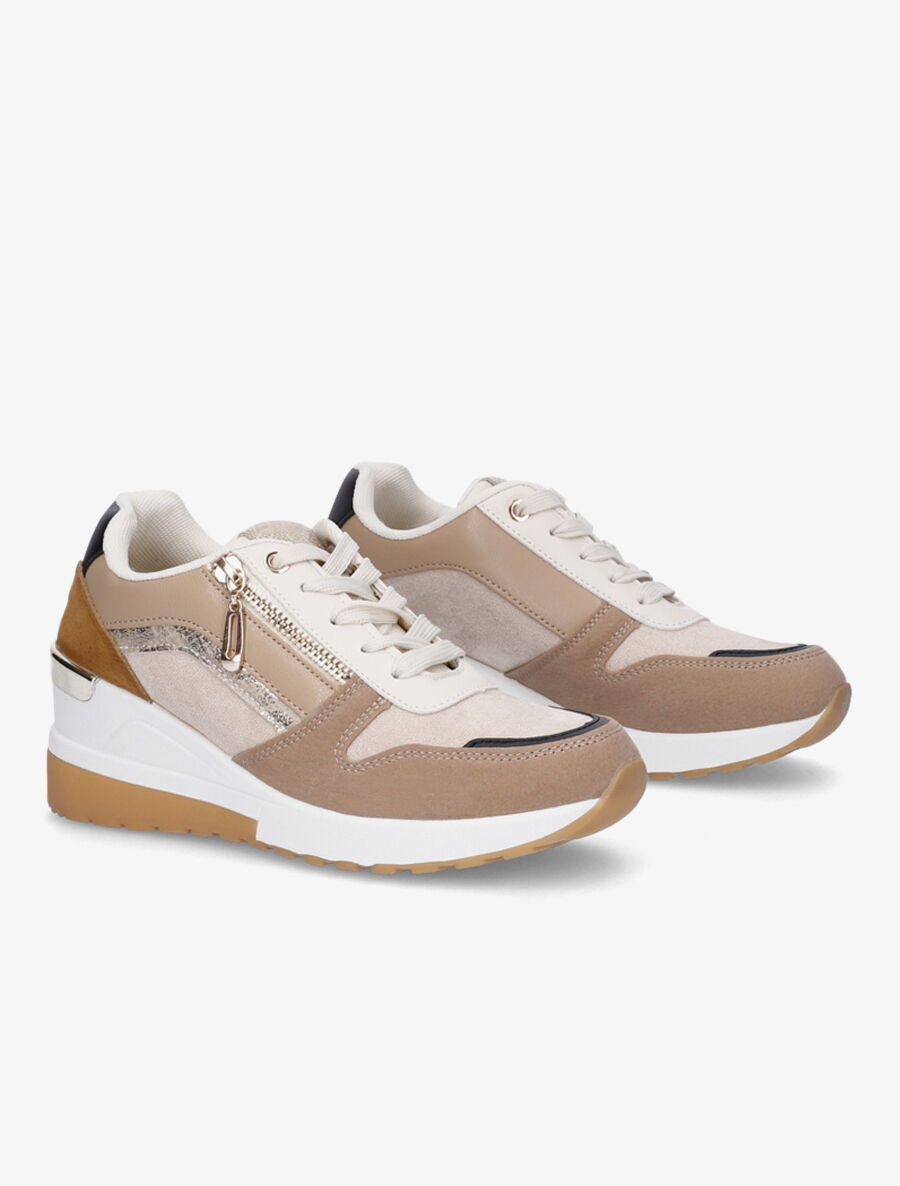 Baskets compensées à zip - Taupe - 4