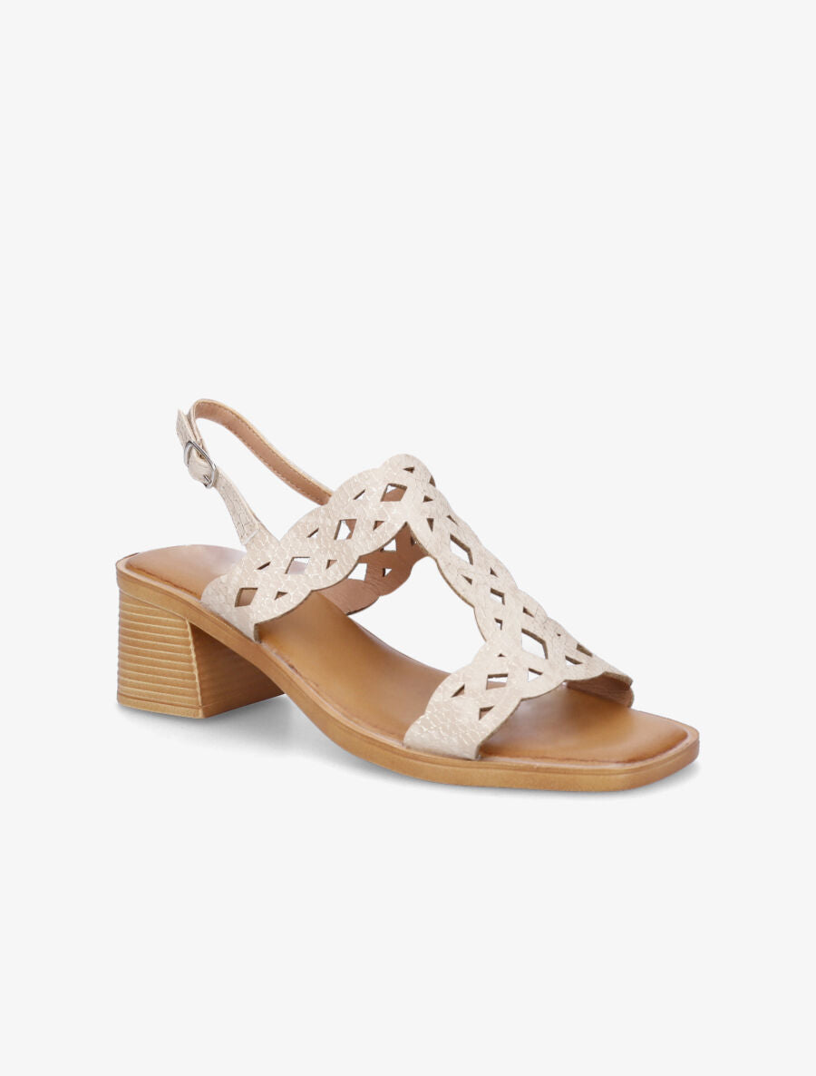 Sandales ajourées à talon - Beige - 2