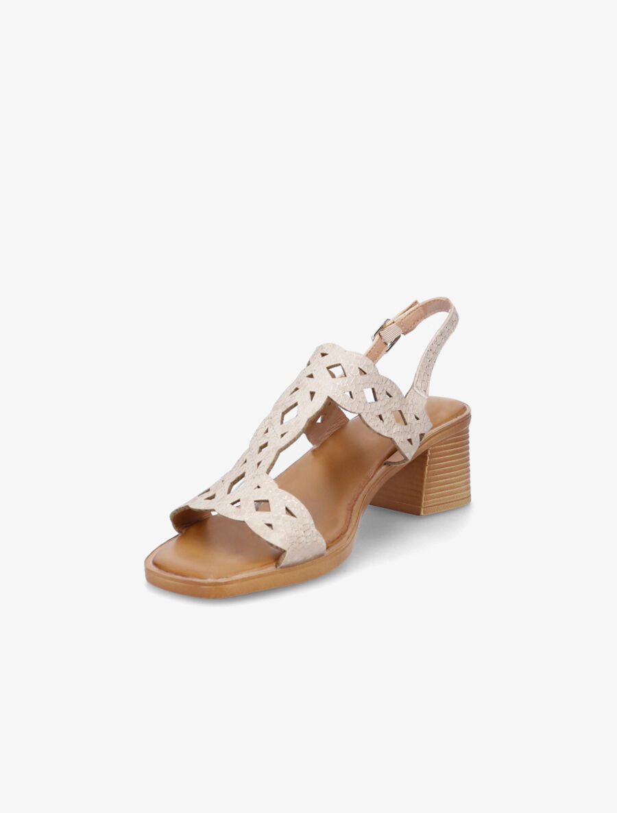 Sandales ajourées à talon - Beige - 3