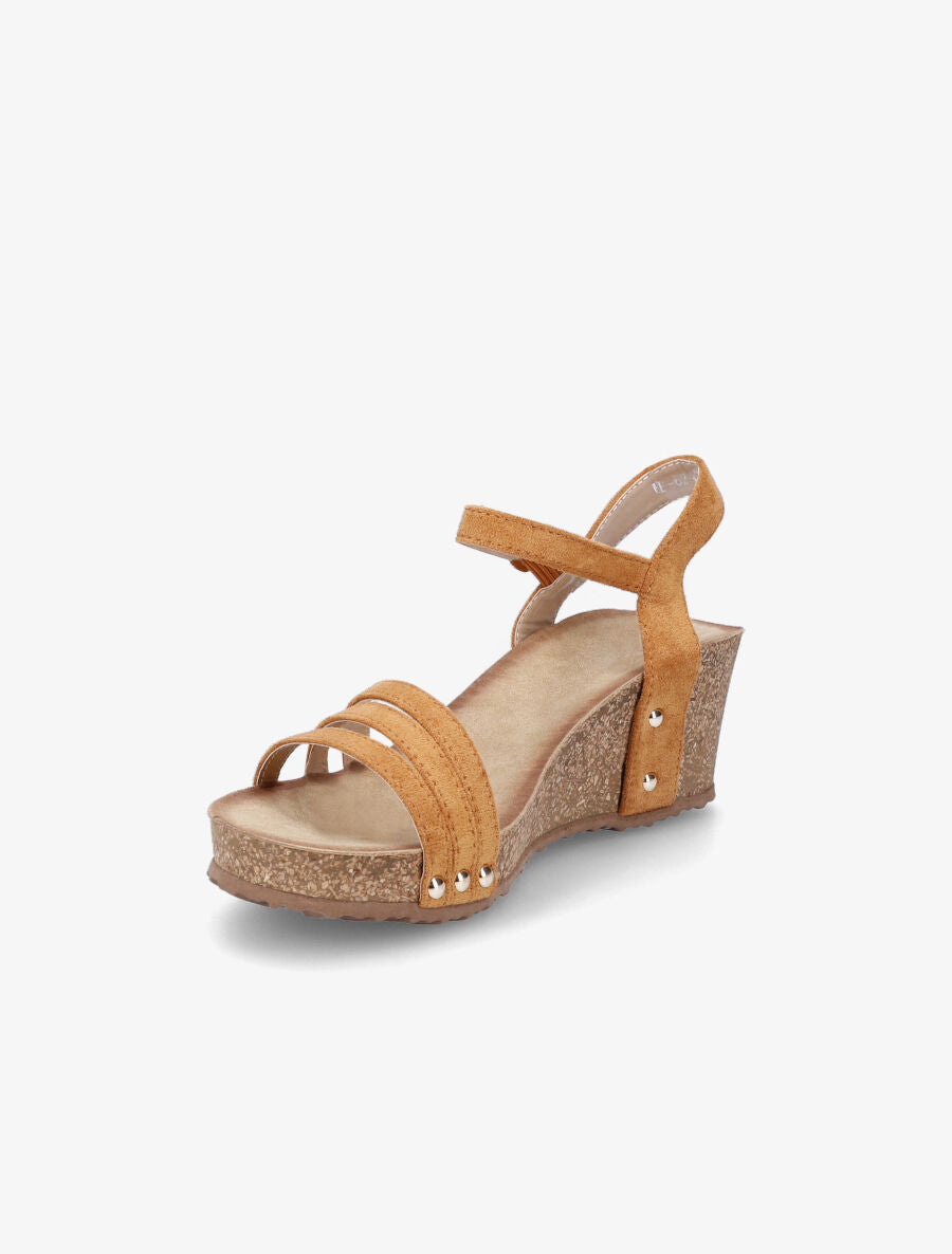 Sandales compensées à triple brides - Camel - 3