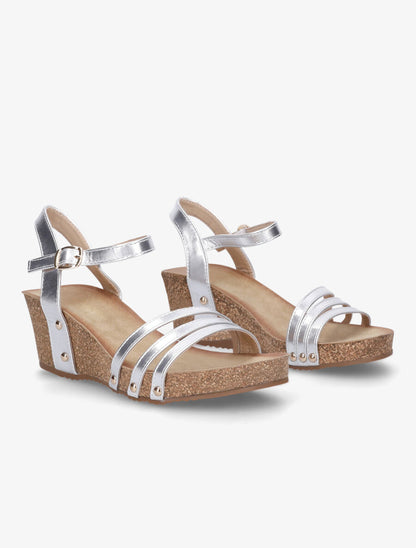 Sandales compensées à triple brides - Argent - 4