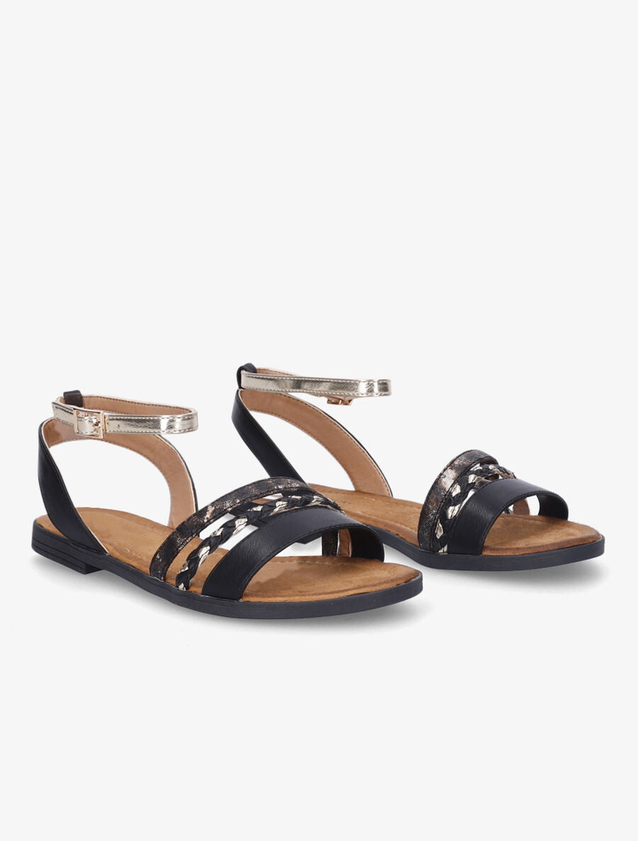 Nu-pieds à triples brides imprimé léopard et tressées - Noir - 4