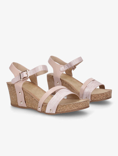 Sandales compensées effet liège et ganses irisées - Rose - 4