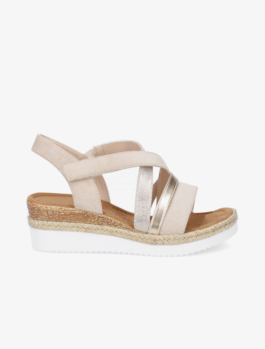 Sandales compensées croisées en suédine - Beige - 1