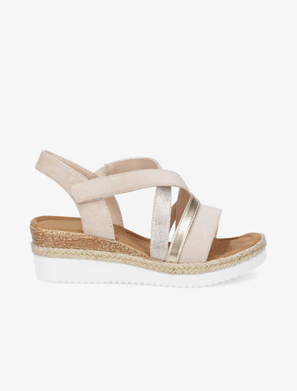 Sandales compensées croisées en suédine - Beige - 1