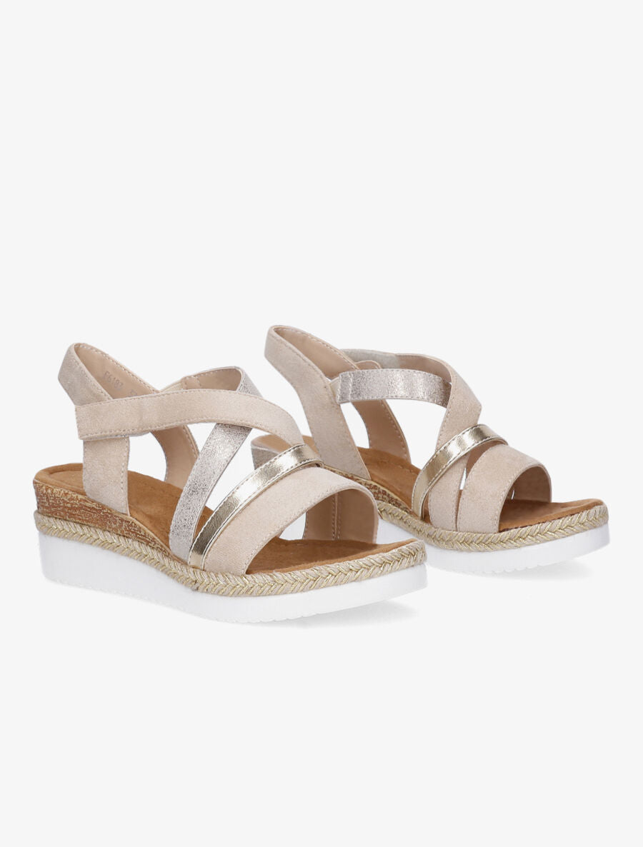 Sandales compensées croisées en suédine - Beige - 4
