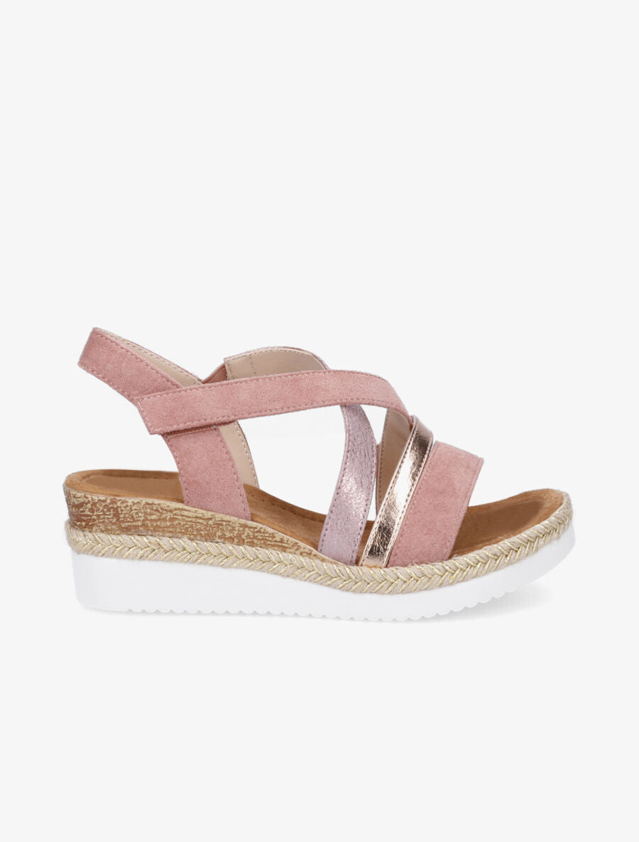 Sandales compensées croisées en suédine - Rose - 1