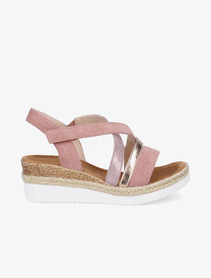 Sandales compensées croisées en suédine - Rose - 1