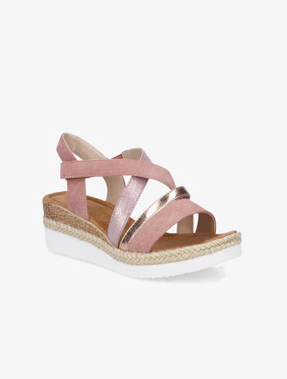 Sandales compensées croisées en suédine - Rose - 2
