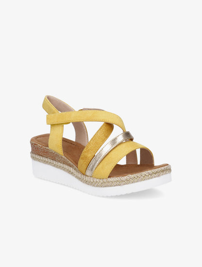 Sandales compensées croisées en suédine - Jaune - 2