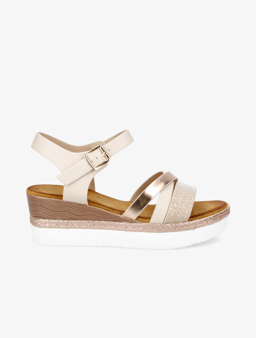 Sandales compensées à bride pailletée - Rose gold - 1