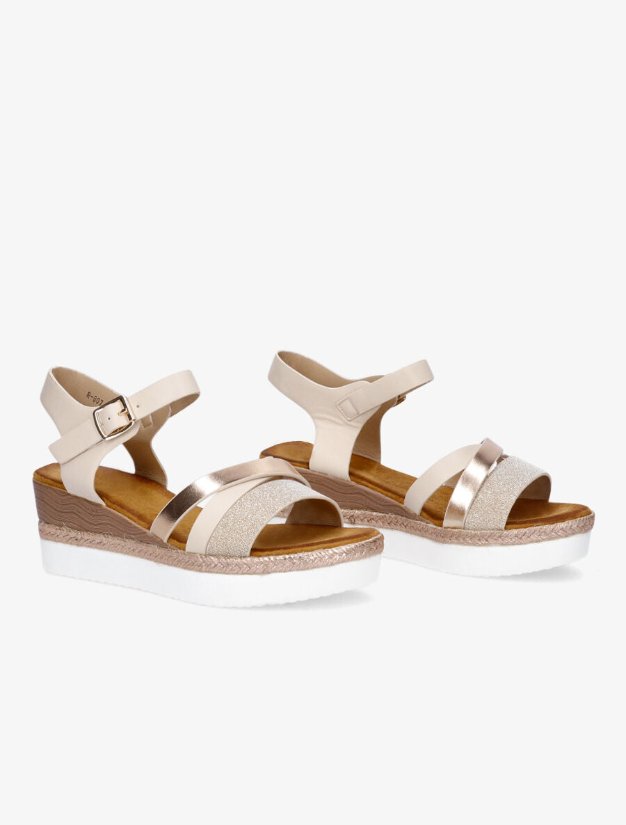 Sandales compensées à bride pailletée - Rose gold - 4