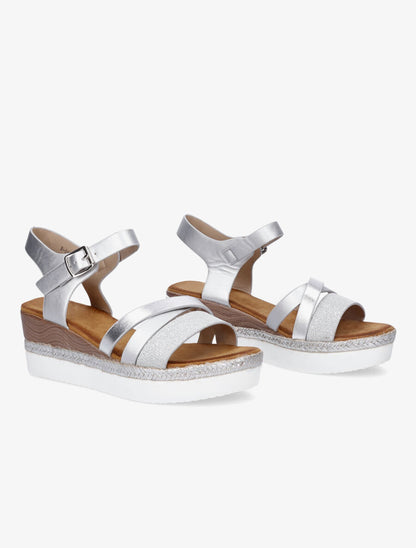 Sandales compensées à bride pailletée - Argent - 4