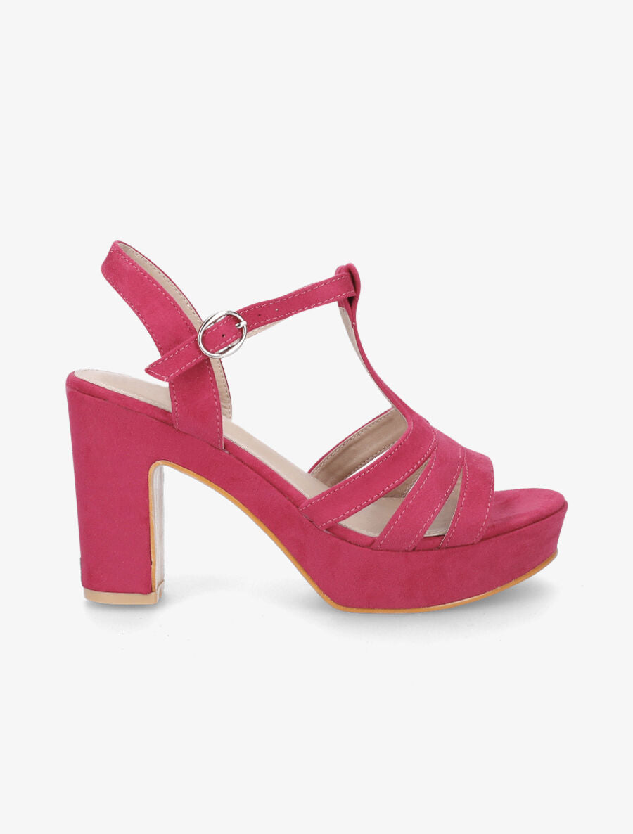 Sandales en suédine à plateforme et talon - Fushia - 1