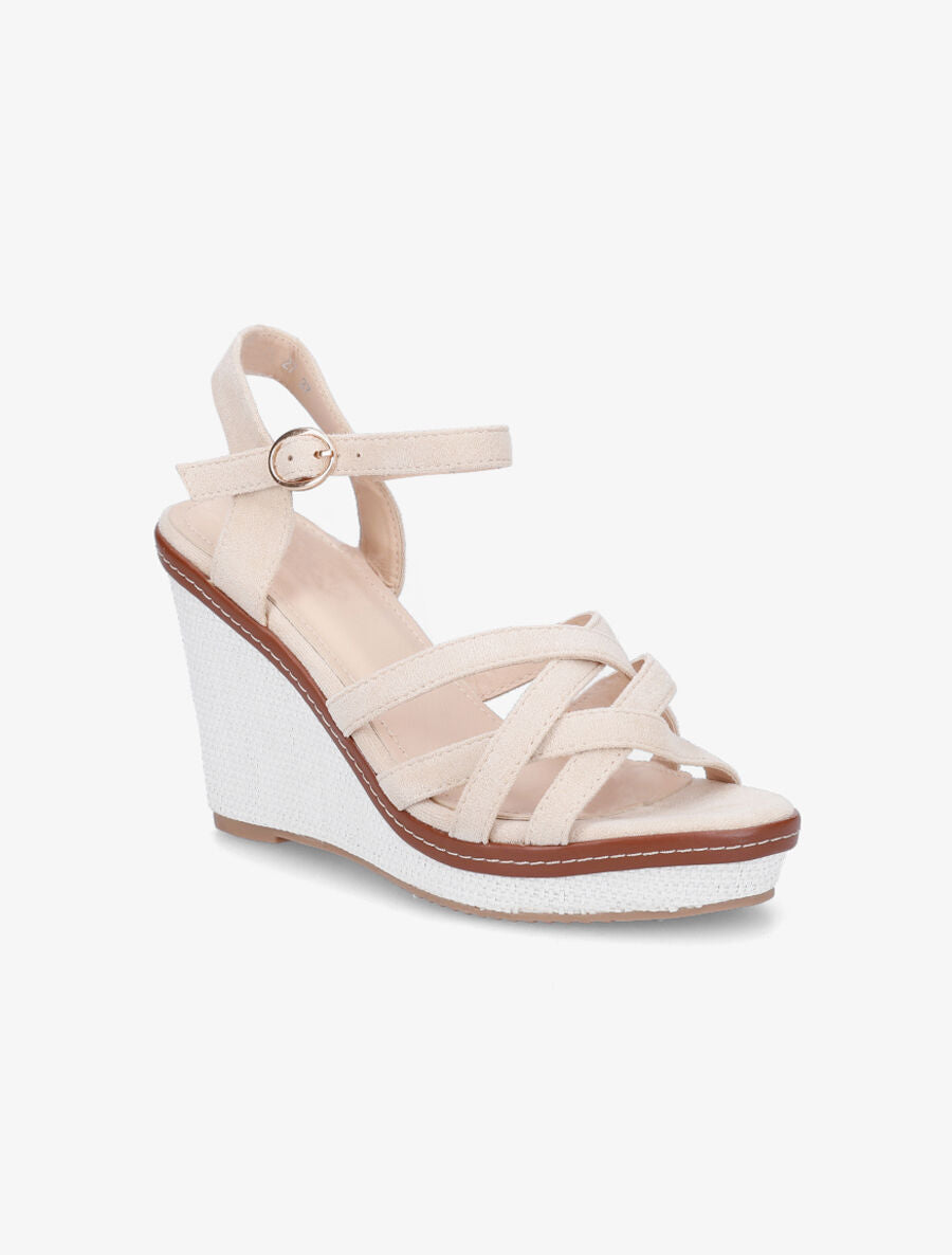 Sandales compensées en suédine - Beige - 2