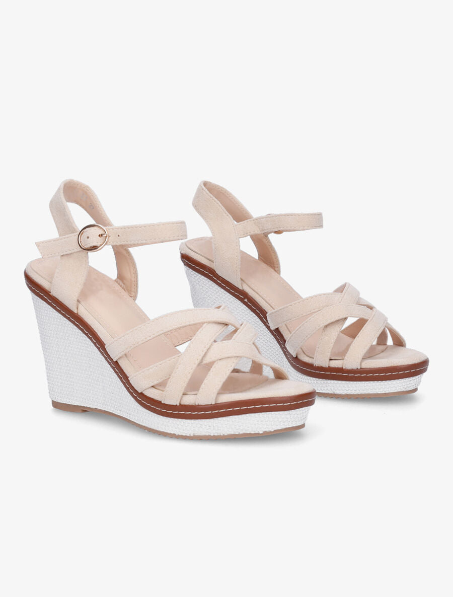 Sandales compensées en suédine - Beige - 4