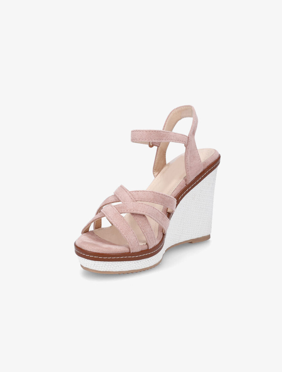 Sandales compensées en suédine - Rose - 3
