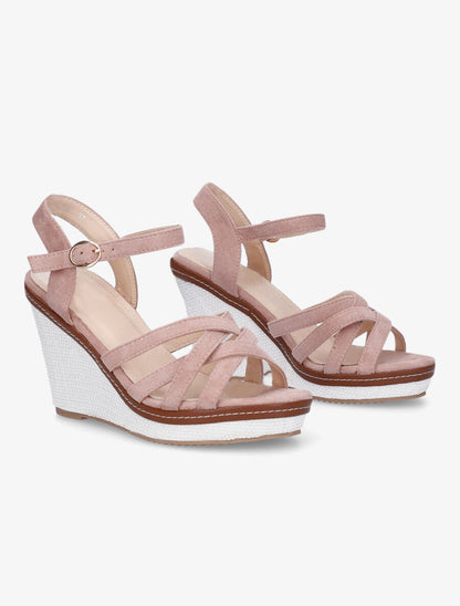 Sandales compensées en suédine - Rose - 4