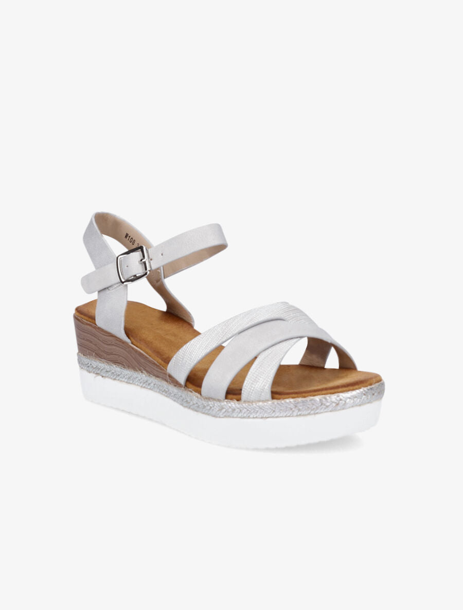 Sandales compensées irisées et croisées - Gris clair - 2