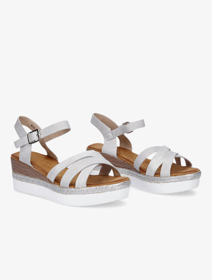 Sandales compensées irisées et croisées - Gris clair - 4