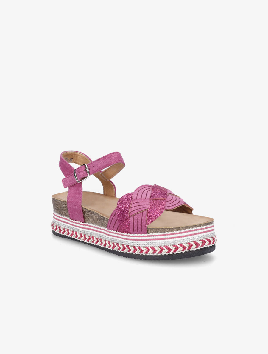 Sandales compensées tressées à paillettes - Fuschia - 2