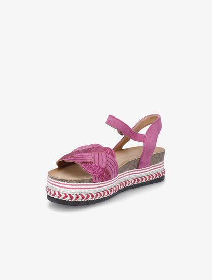 Sandales compensées tressées à paillettes - Fuschia - 3