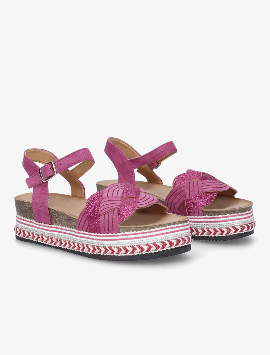 Sandales compensées tressées à paillettes - Fuschia - 4