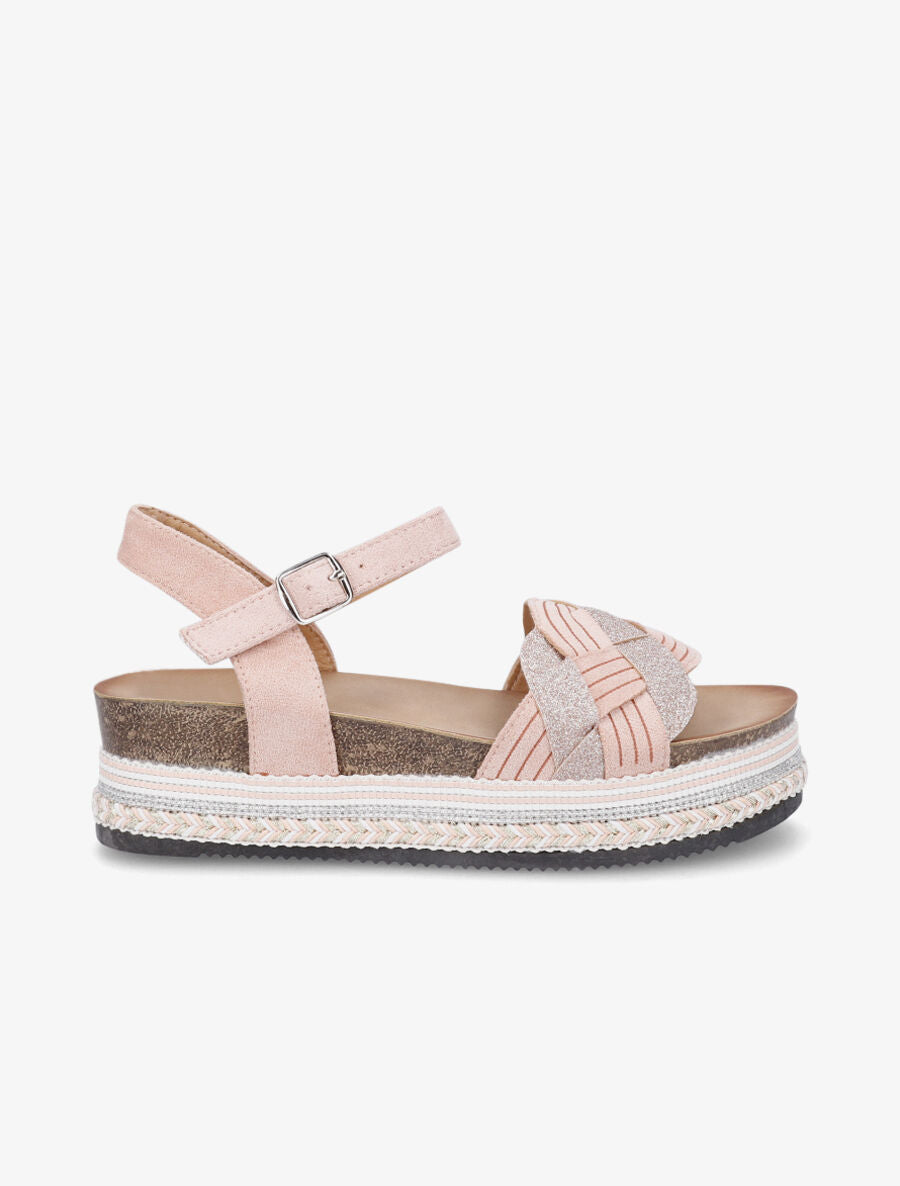 Sandales compensées tressées à paillettes - Rose gold - 5