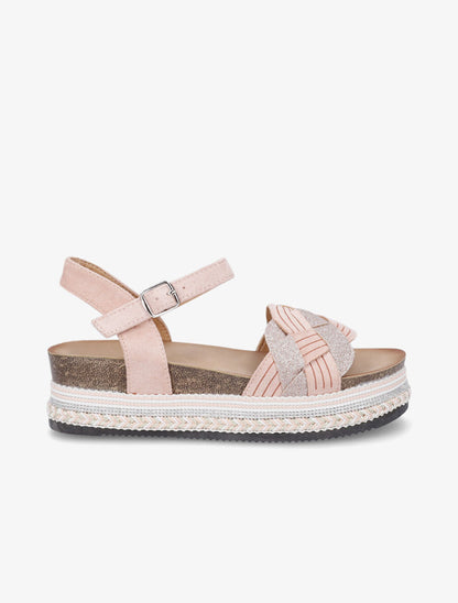 Sandales compensées tressées à paillettes - Rose gold - 5