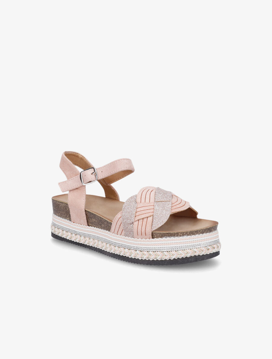Sandales compensées tressées à paillettes - Rose gold - 2