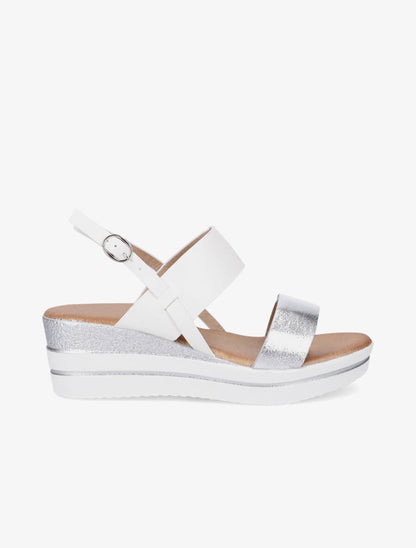 Sandales à talon compensé effet martelé - Blanc - 1