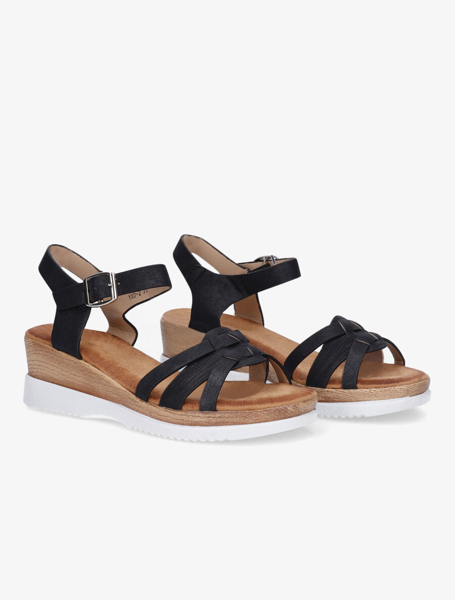 Sandales compensées bride fantaisie irisée - Noir - 4