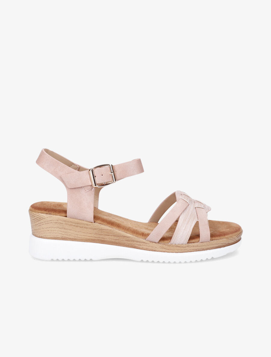Sandales compensées bride fantaisie irisée - Rose - 1