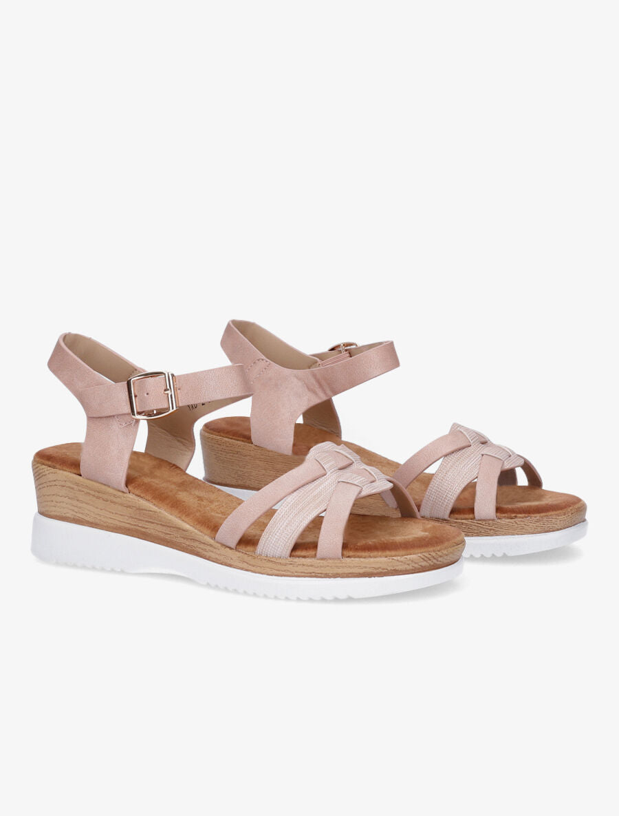 Sandales compensées bride fantaisie irisée - Rose - 4