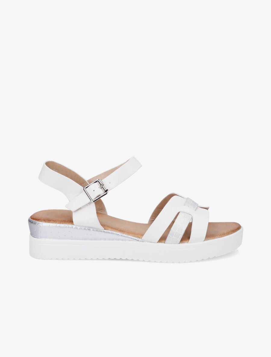 Sandales compensées bride fantaisie croco - Blanc - 1