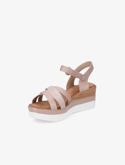 Sandales compensées pailletées et croisées - Rose - 3