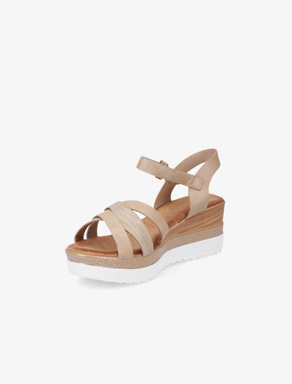 Sandales compensées pailletées et croisées - Beige - 3