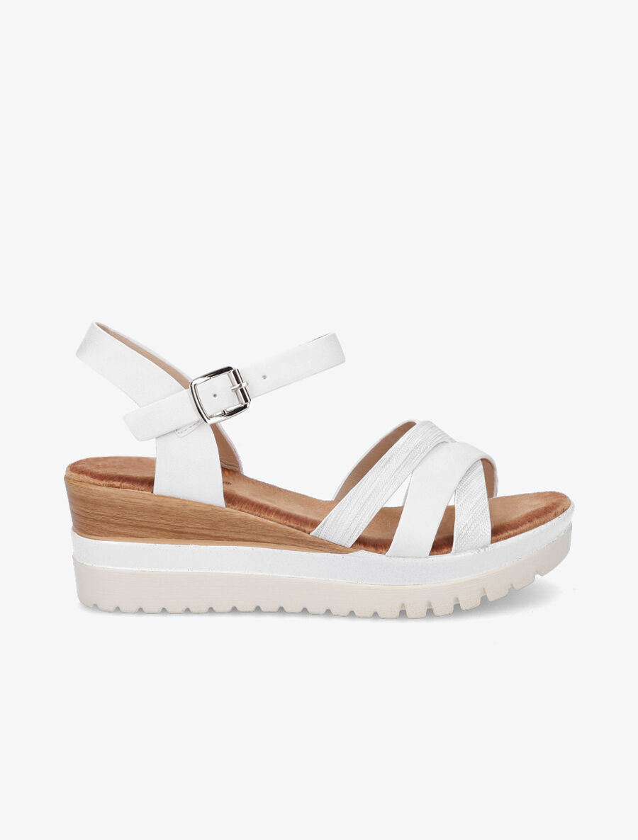 Sandales compensées pailletées et croisées - Blanc - 1