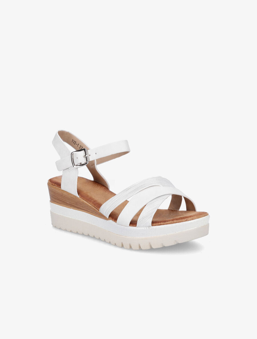 Sandales compensées pailletées et croisées - Blanc - 2