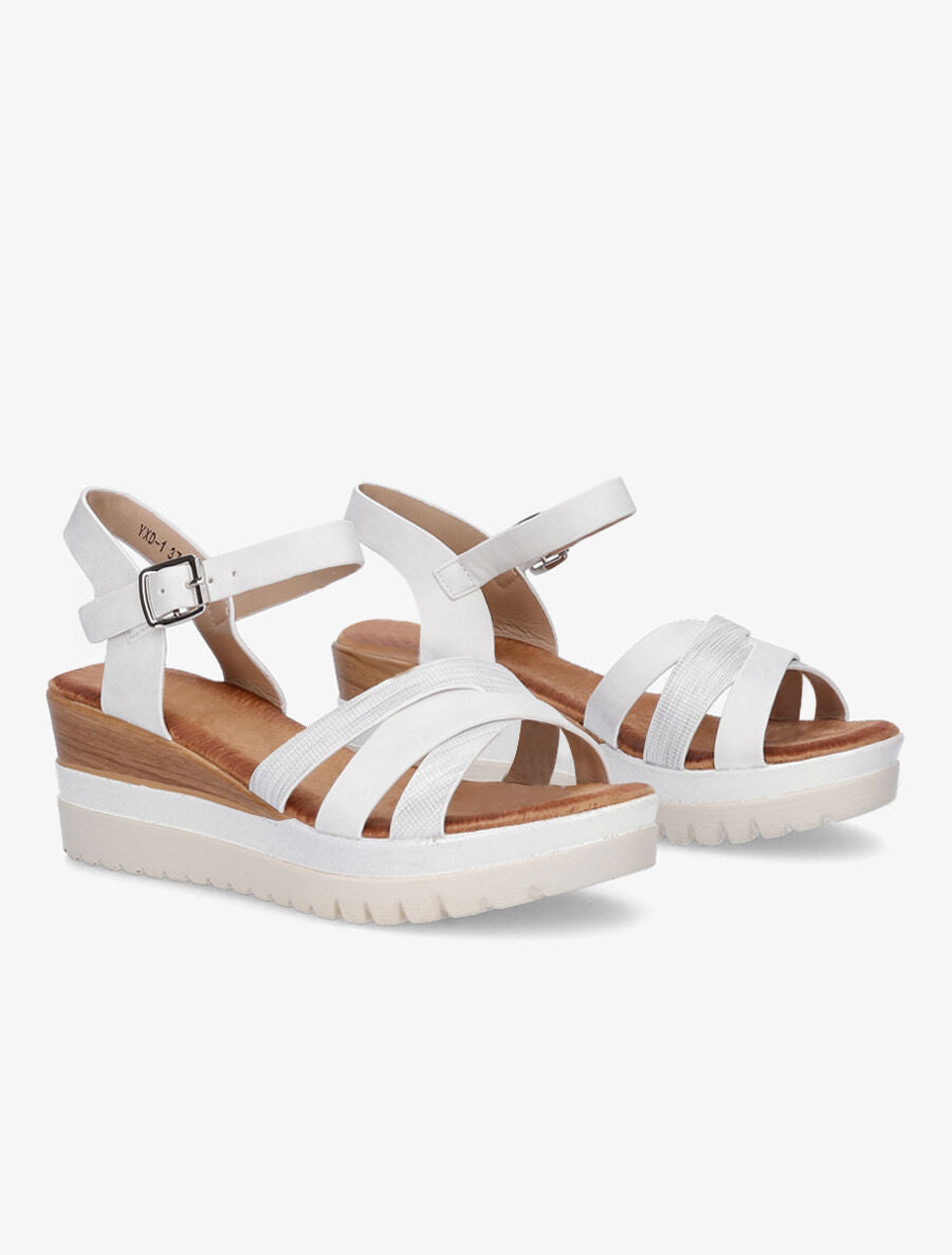 Sandales compensées pailletées et croisées - Blanc - 4