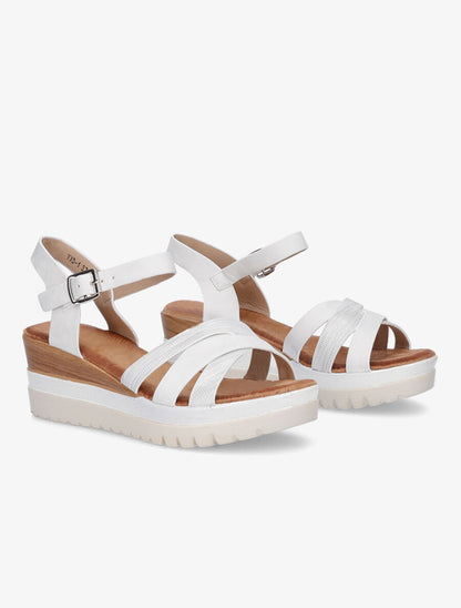 Sandales compensées pailletées et croisées - Blanc - 4