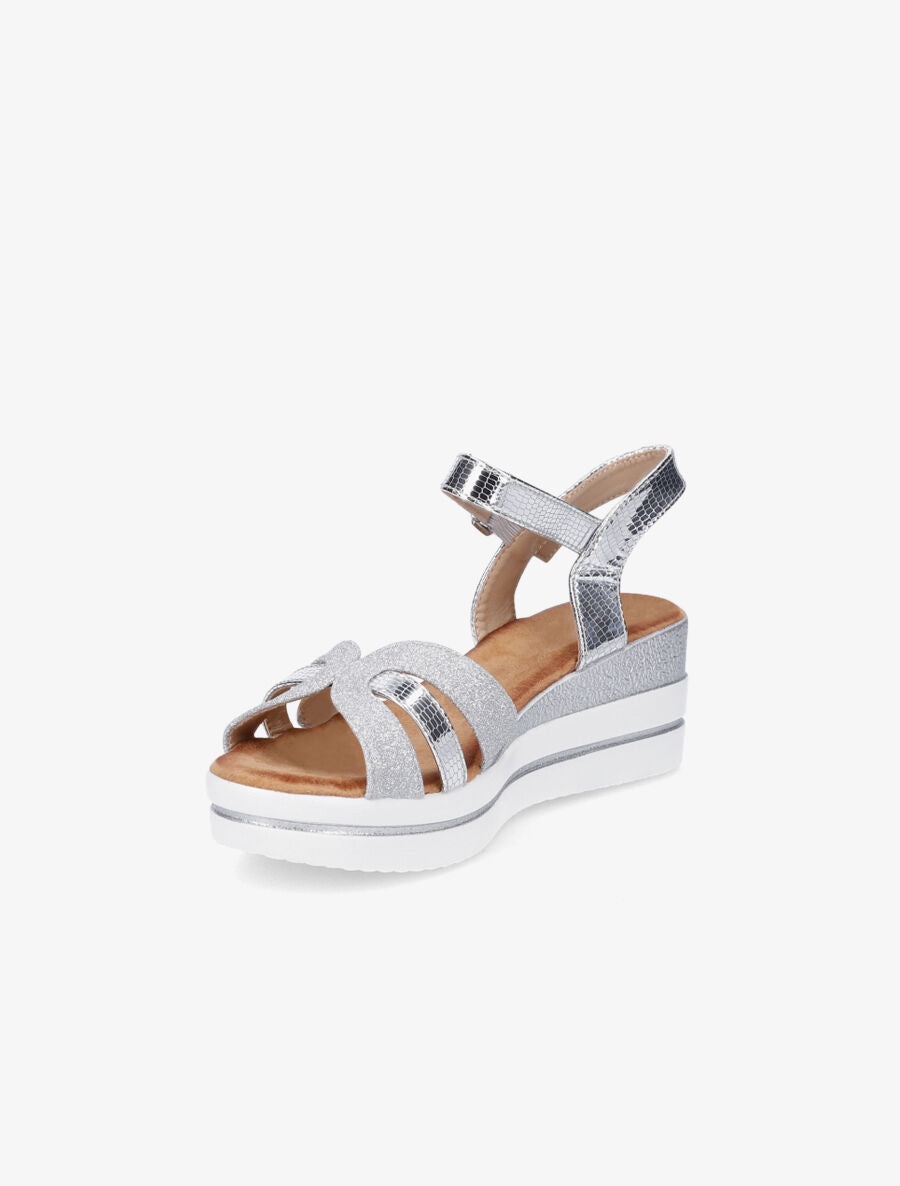 Sandales à talon compensé pailleté - Argent - 3