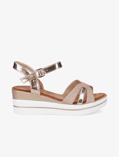 Sandales à talon compensé pailleté - Rose gold - 1