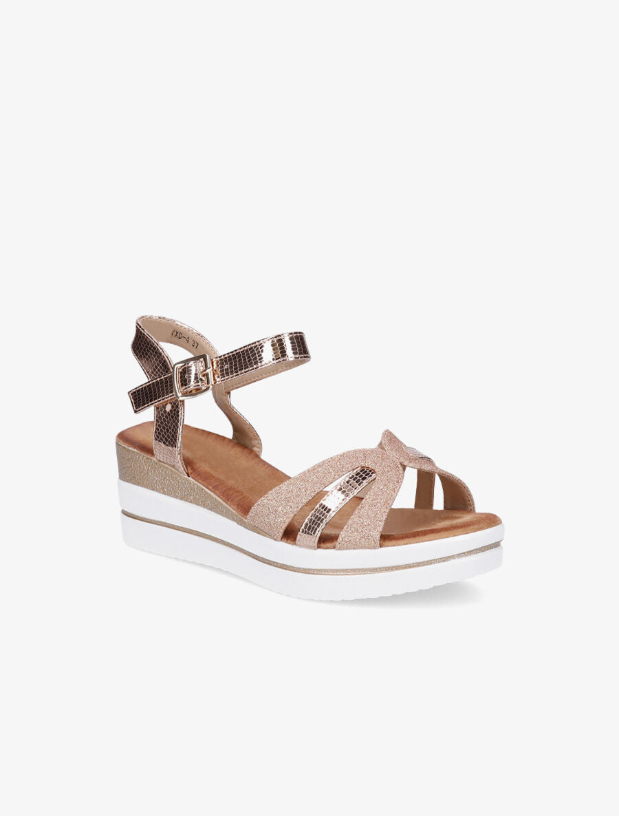 Sandales à talon compensé pailleté - Rose gold - 2