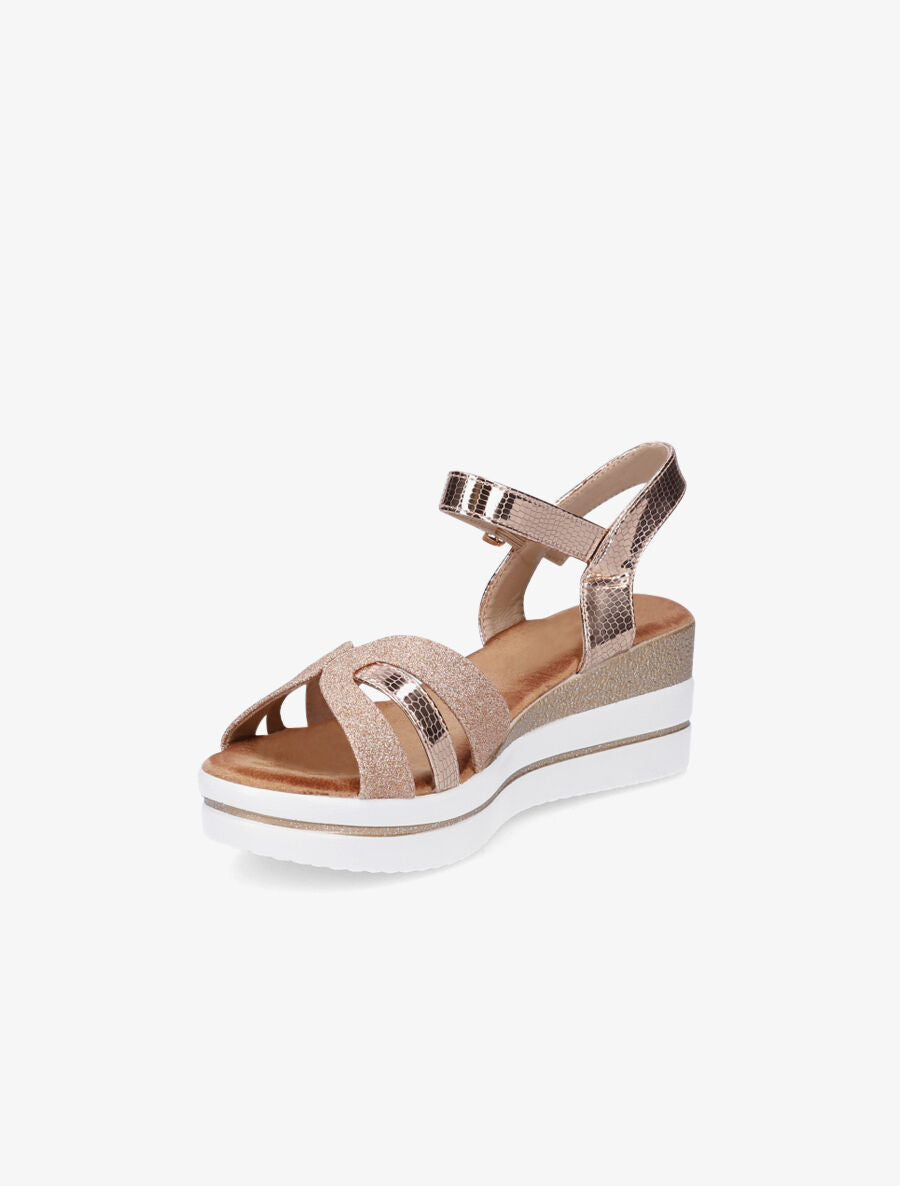 Sandales à talon compensé pailleté - Rose gold - 3